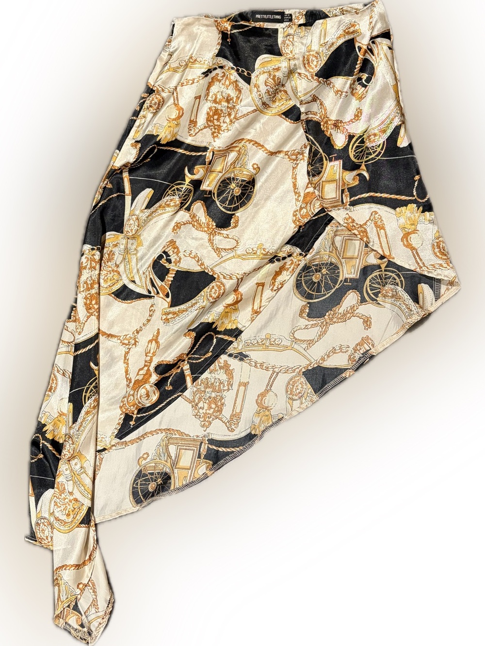 PrettyLittleThing Black & Cream Asymmetrical Chain Print Skirt